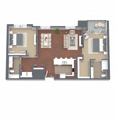 Floor plan for 2 beds, 2 baths, 1448 sqft